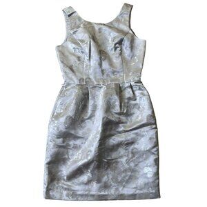 White House Black Market Cocktail Dress Womens 4 White Silver Metallic Evening